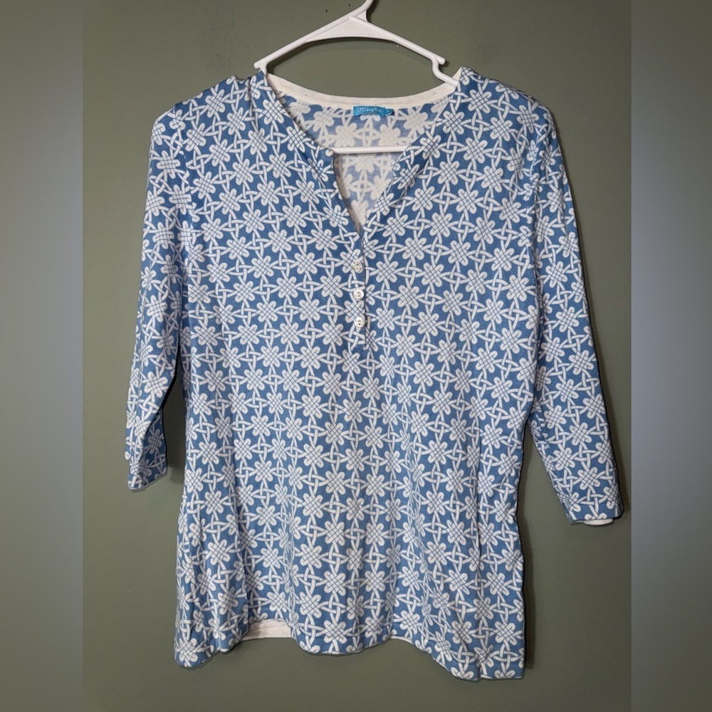 J. McLaughlin Women’s 3/4 Sleeve Blue/White Shirt Size Medium